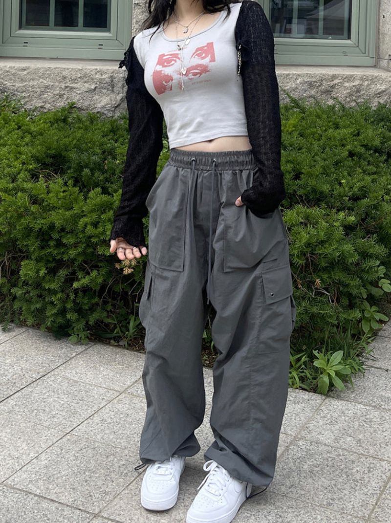 nylon banding cargo wide pants