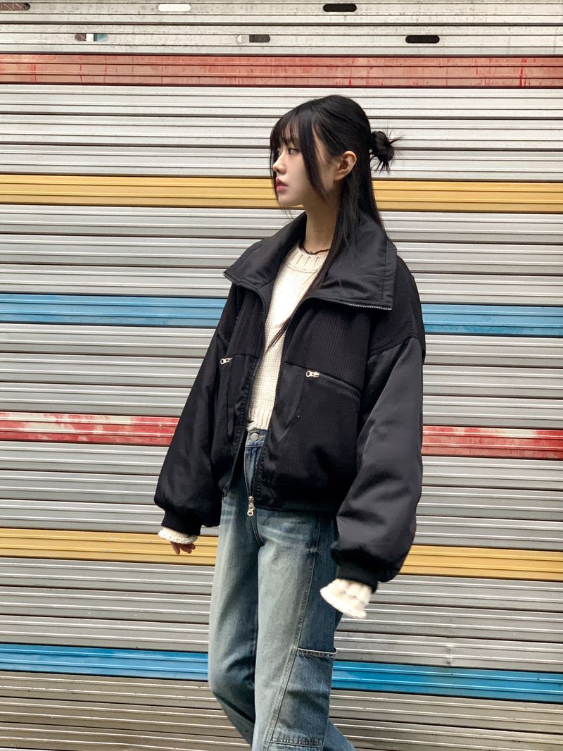 [MADE] Beckin high neck knit color combination balloon aviation jumper