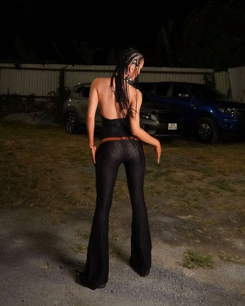 BB Plunge Neck Lace Jumpsuit