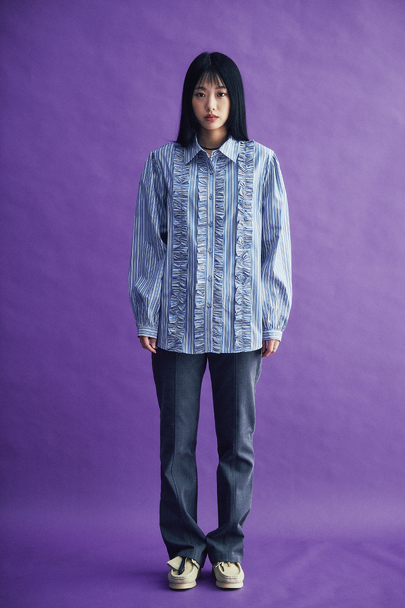 Stripe Frill Blouse (blue)