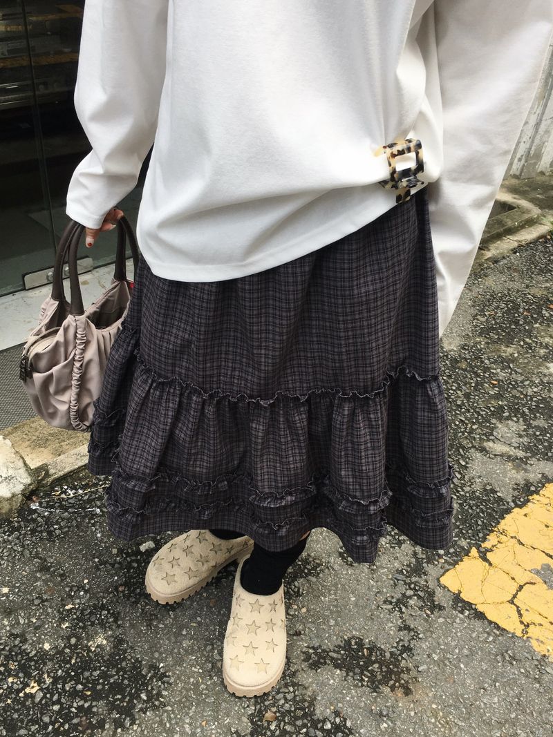 Ello Check Frill Midi Skirt (2c)