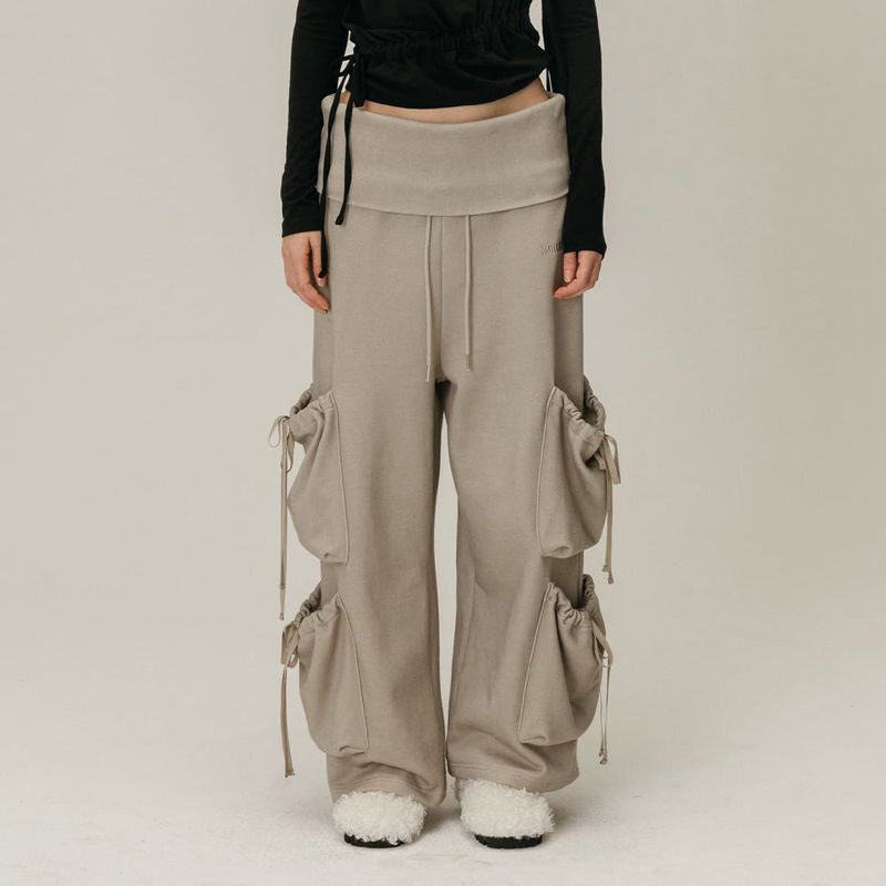 FOLDOVER SHIRRING SWEATPANTS / GREY