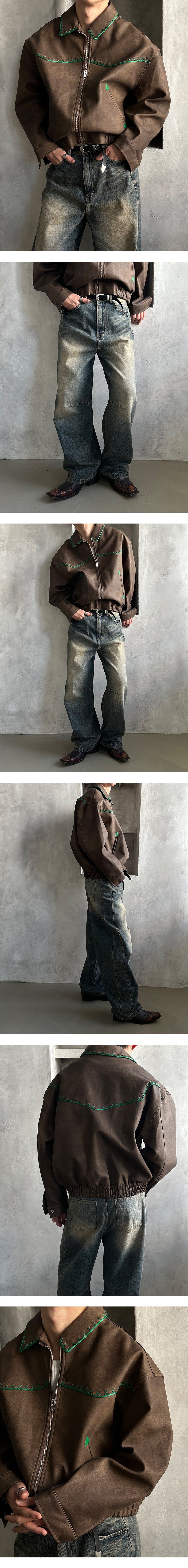  [PREMIUM][HANDMADE] Stitch western leather blouson(2color)