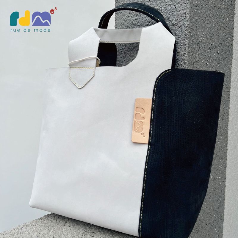 Genuine leather contrasting handbag