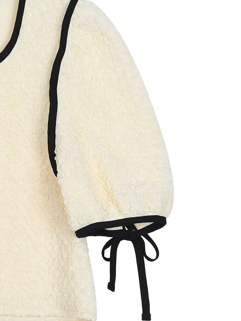 Wrinkle Ribbon Puff Blouse (2colors)