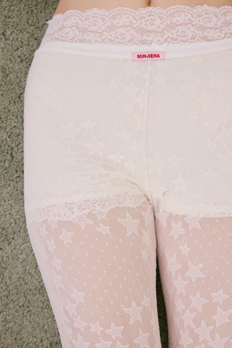 star mesh leggings cream