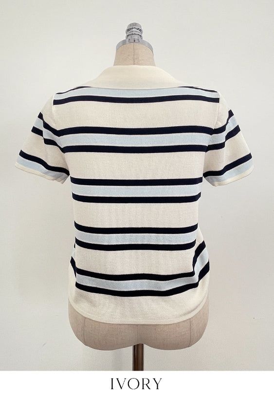 Oldin Stripe Collar Short Sleeve Knit