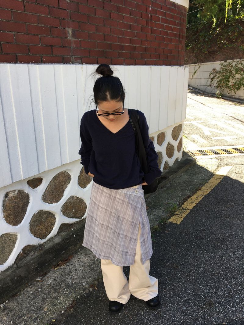 Roman check layered skirt (2color)