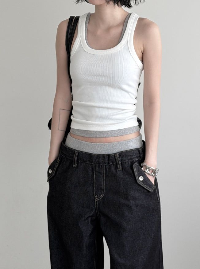 mnem（ムネム）の「Rimb Minimal Ribbed Sleeveless Top（Tops）」