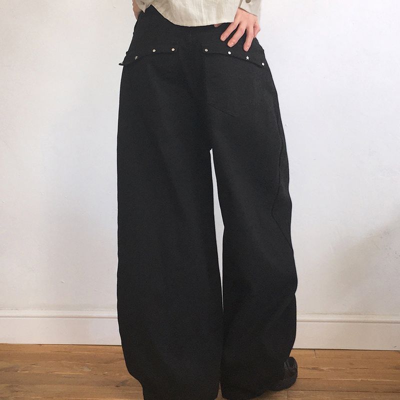 Benon Star Rivet Wide Cotton Pants