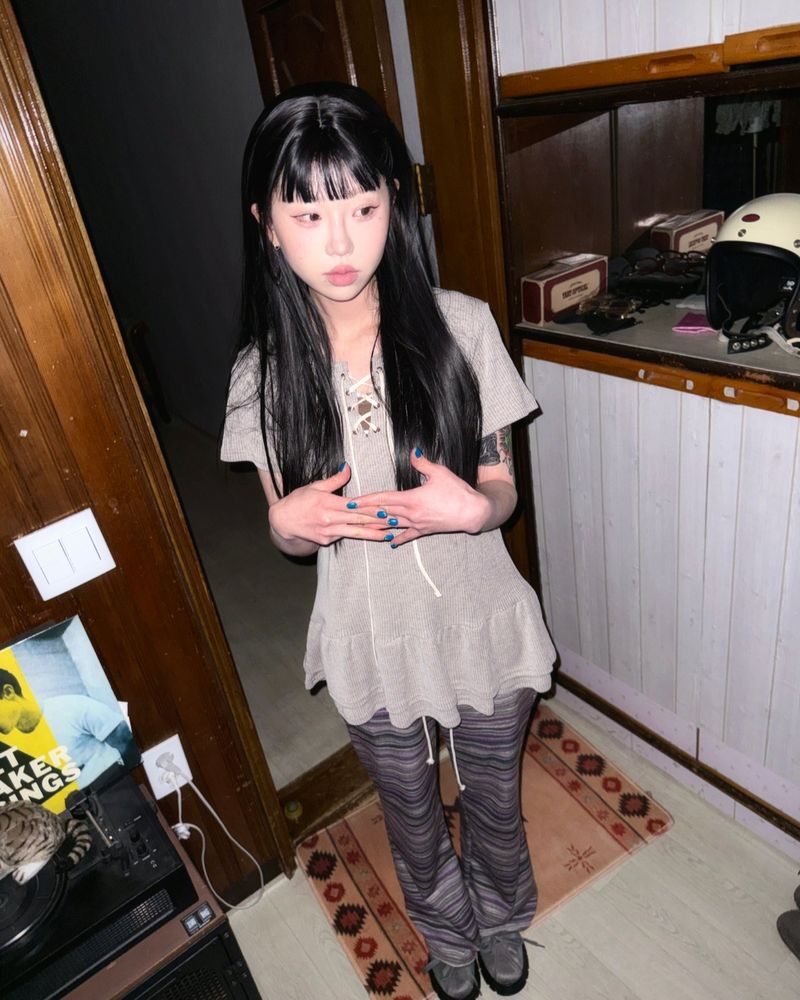 (2color) Wave Stripe Bootcut Knit Pants