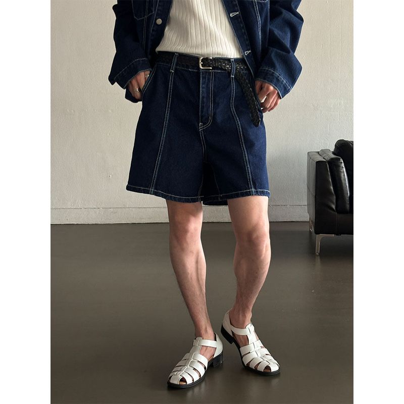 [SET UP가능] Stitch half denim pants(2color)