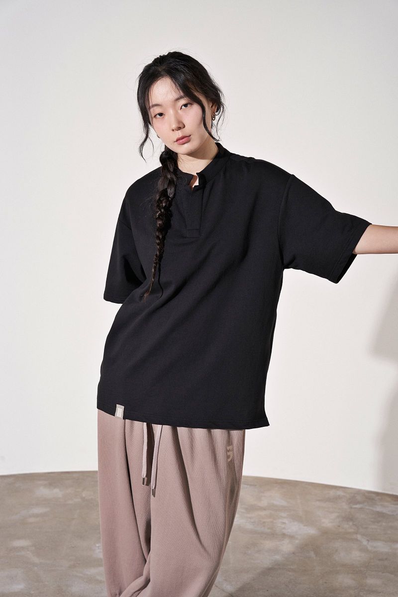 S-C OPEN HENLEY-NECK 1/2 TEE (Black)
