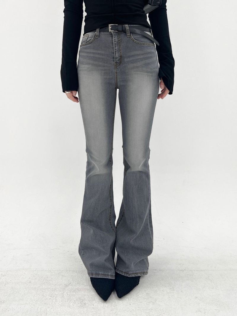 White washing boots-cut denim pants (Light gray)