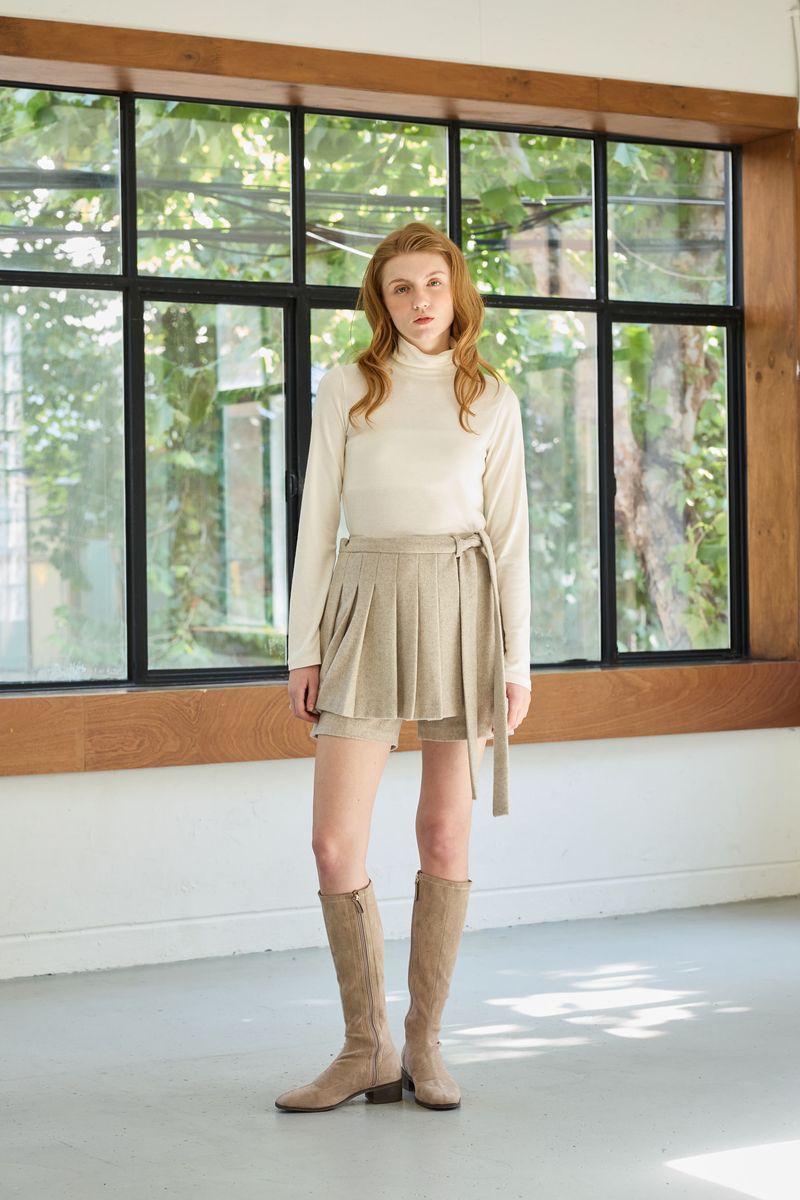 CLASSY HERRINGBONE WOOL SKIRT PANTS / IVORY