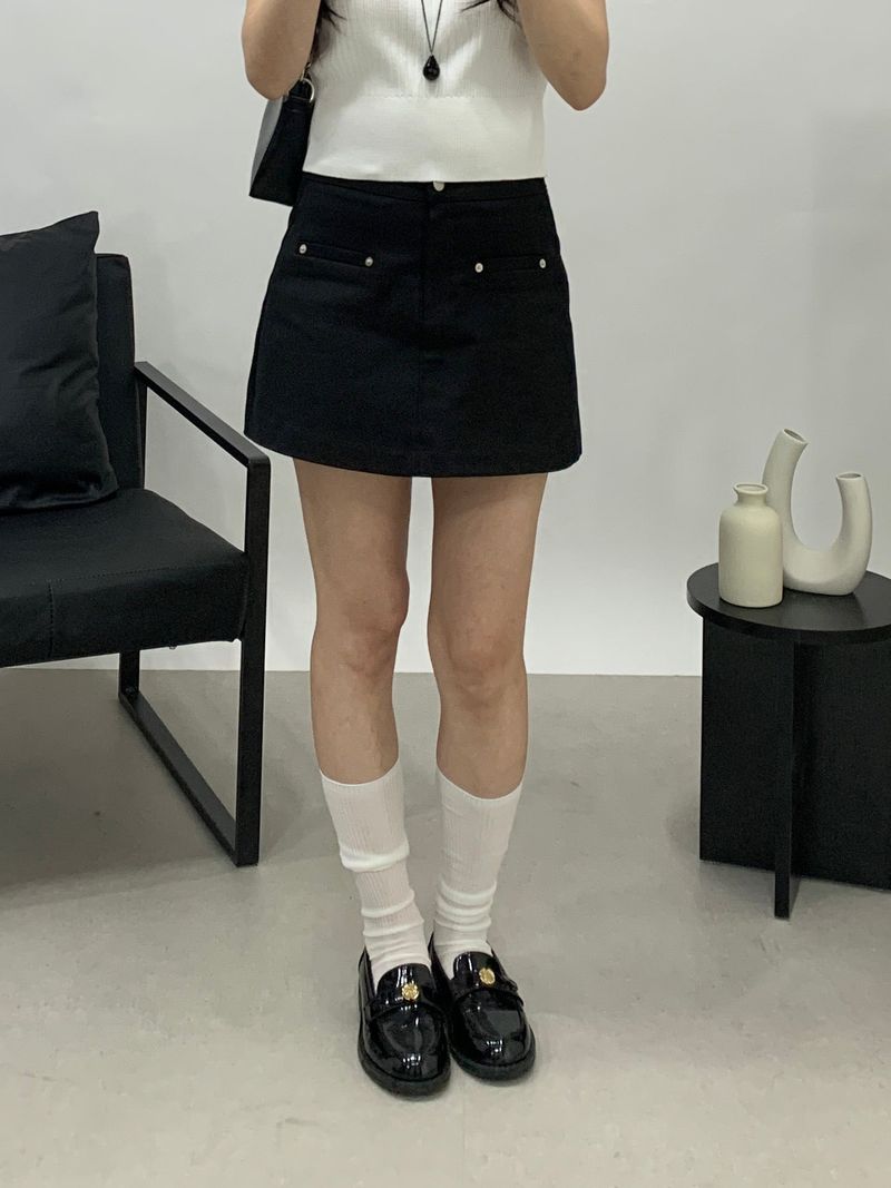 Obdi Elastic Waist A-line Mini Skirt