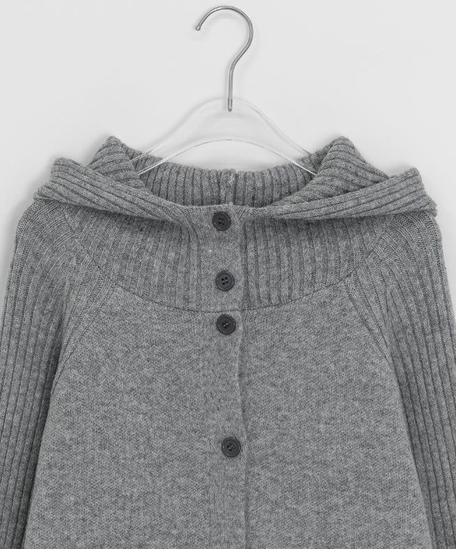 Higanne High Neck Angora Hood Knit Cardigan