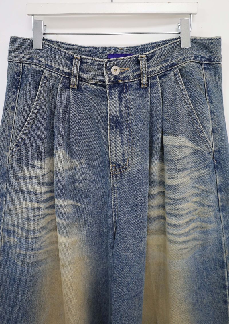 (UNISEX)Mud-Washed Wide Denim Pants