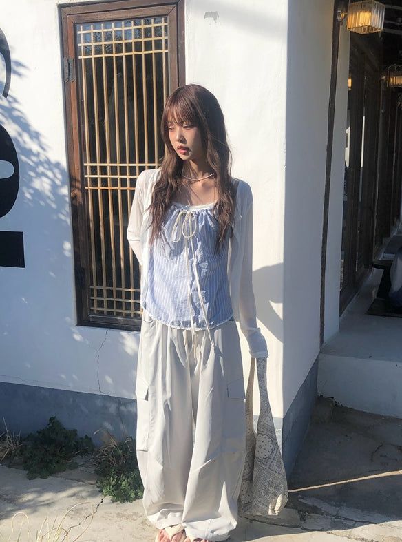 Tessie See-through Ribbed Round Cardigan