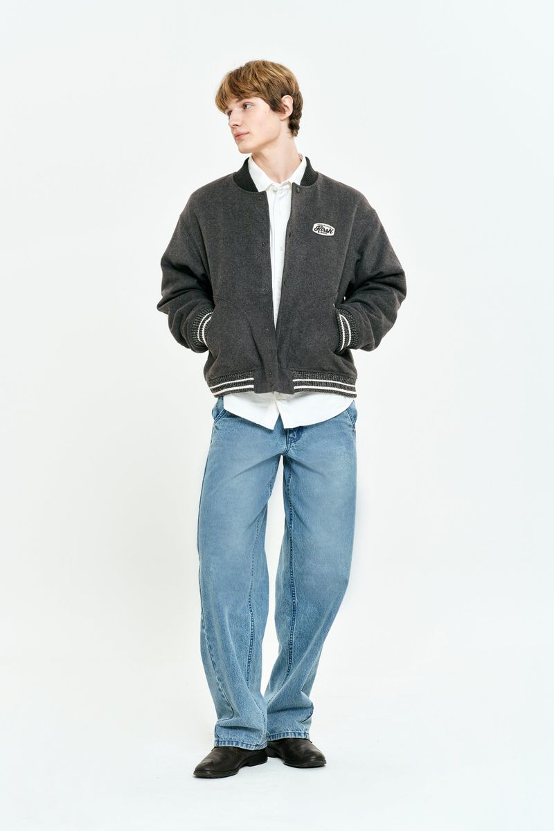 UNI RIB POINT VARSITY JACKET [MELANGE GRAY]