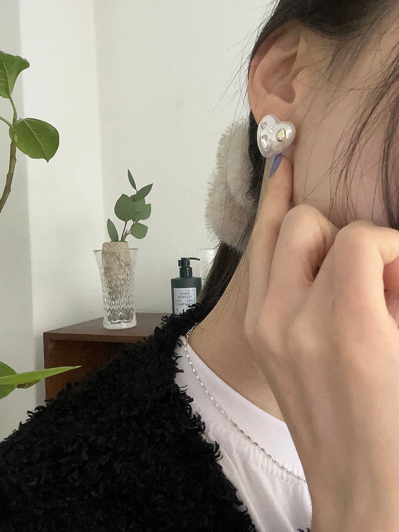 [92.5silver] Jewel heart earring