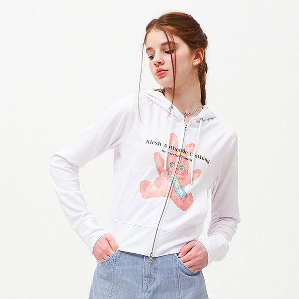 KIRSH（キルシー）の「WITTY BUNNY SPLIT GRAPHIC CROP HOODIE ZIP UP [WHITE]（Tops）」