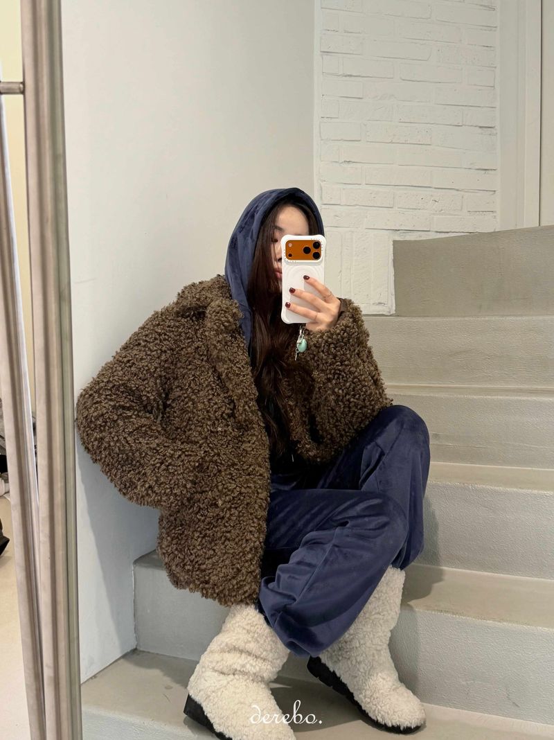 Dark Brown Poodle Fur Jacket