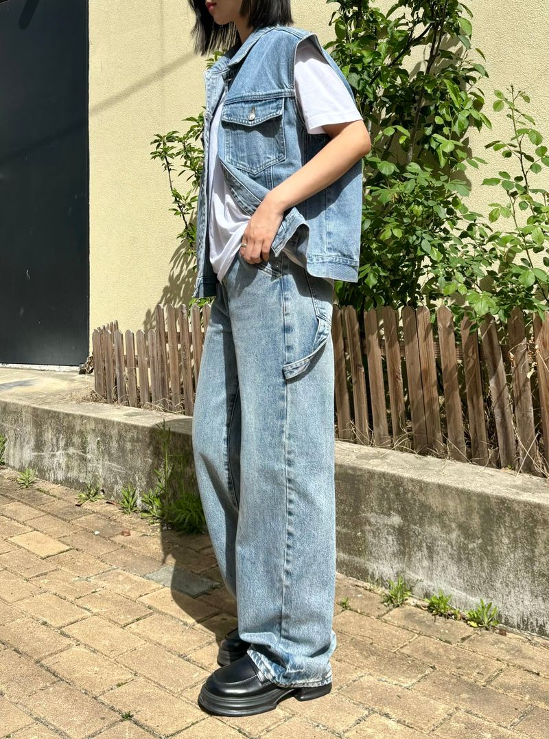 DENIM STRAP WIDE PANTS code 18105