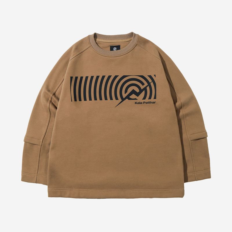 Cotton Napping Round Sweat Shirt - BEIGE