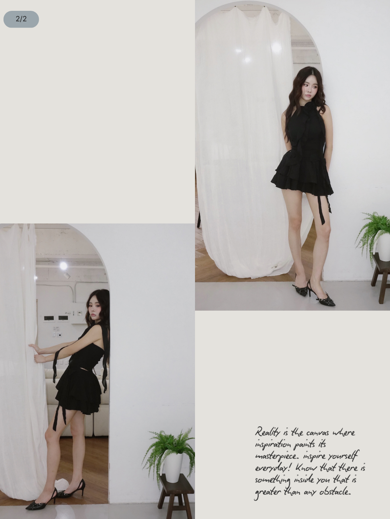 black rose frill halter neck skirt two-piece