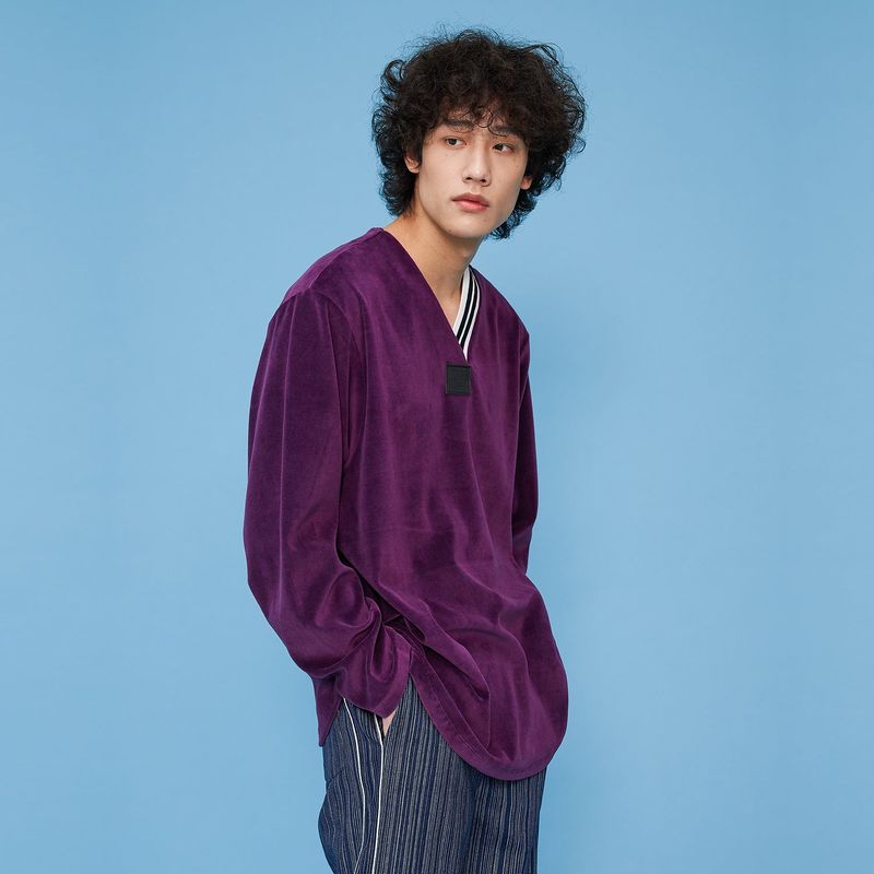 Velour V-neck Shirt [Purple]