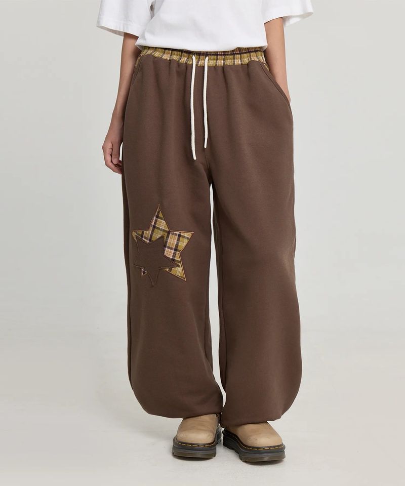 Check Star Embroidery Sweat Pants