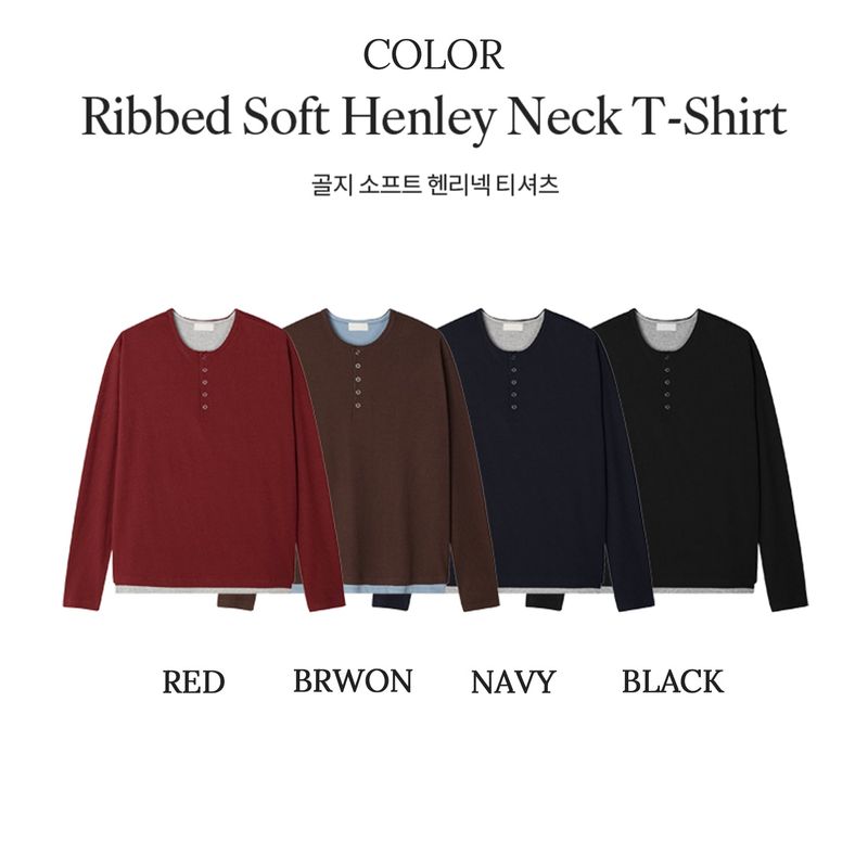 Ribbed Soft Henley Neck T-Shirt