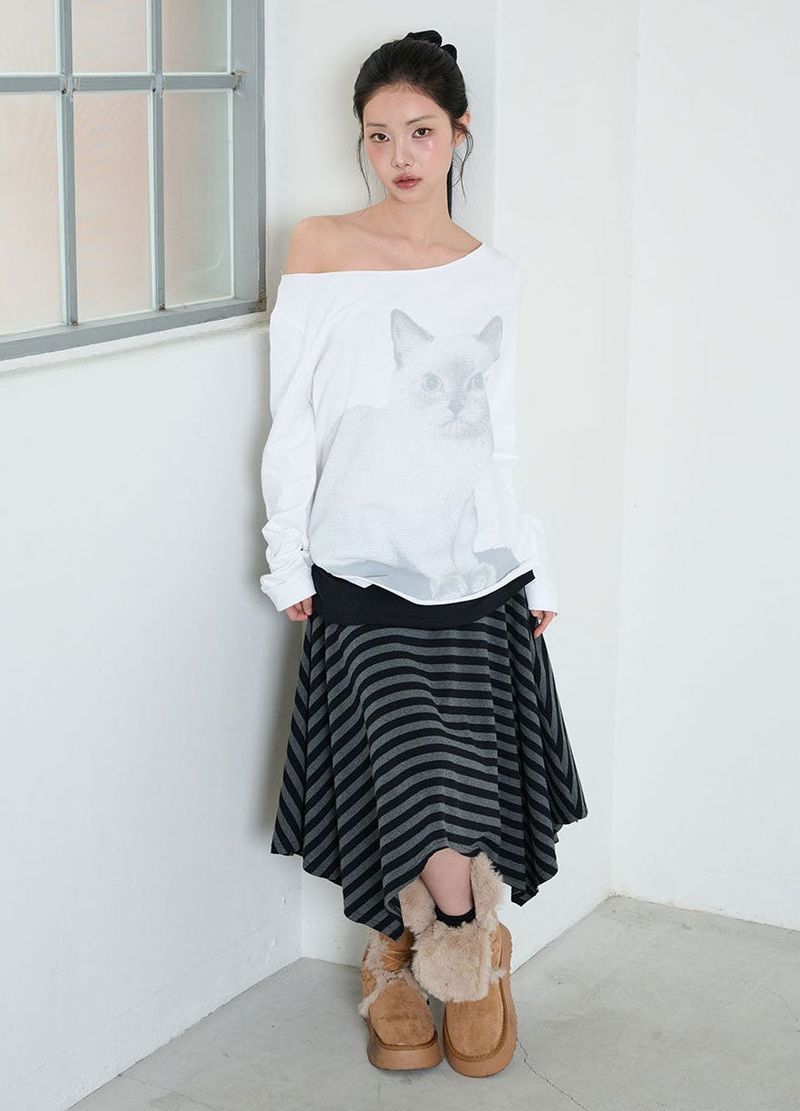 STRIPE SYMBOL UNBALANCED SKIRT