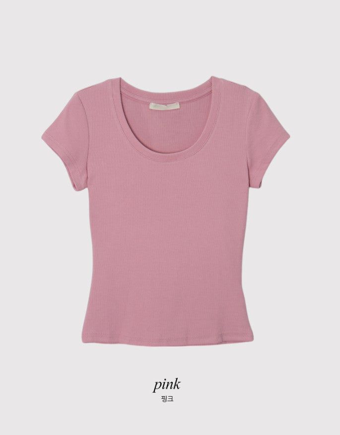 Basic Slim Rib U-neck Short Sleeve T-shirt (5color)