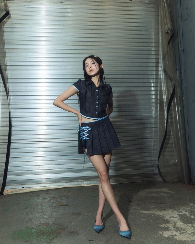 denim eyelet bl - deep blue