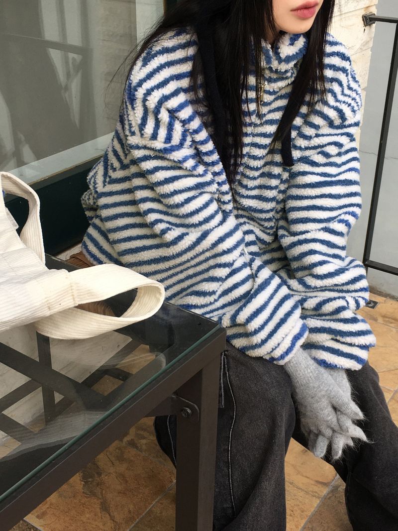 WONDER WONDER(ワンダーワンダー)の「Pinsy puffy striped two-way fleece zip-up(Jackets/Outerwear)」
