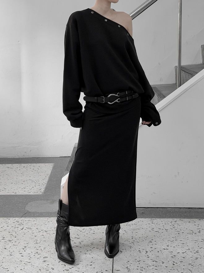 Match Shirring Slit Long Skirt