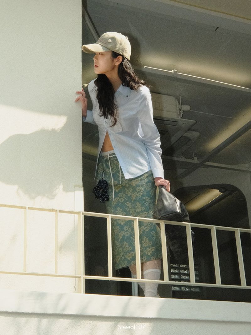 Silky Jacquard Shirt (Skyblue)