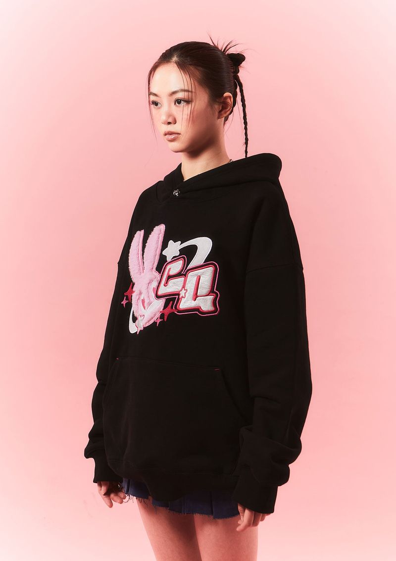 fur bunny planet hoody - black
