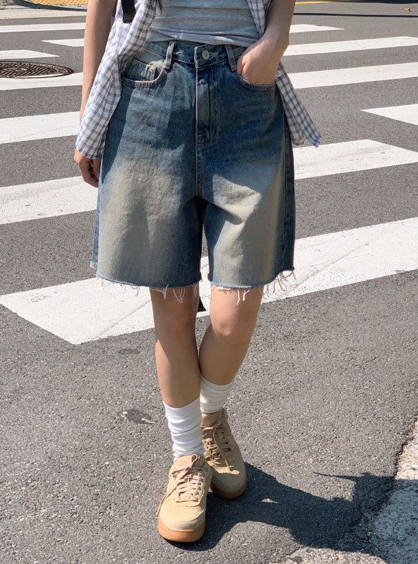MD Vintage Washing Damage Bermuda Denim Shorts (2color)