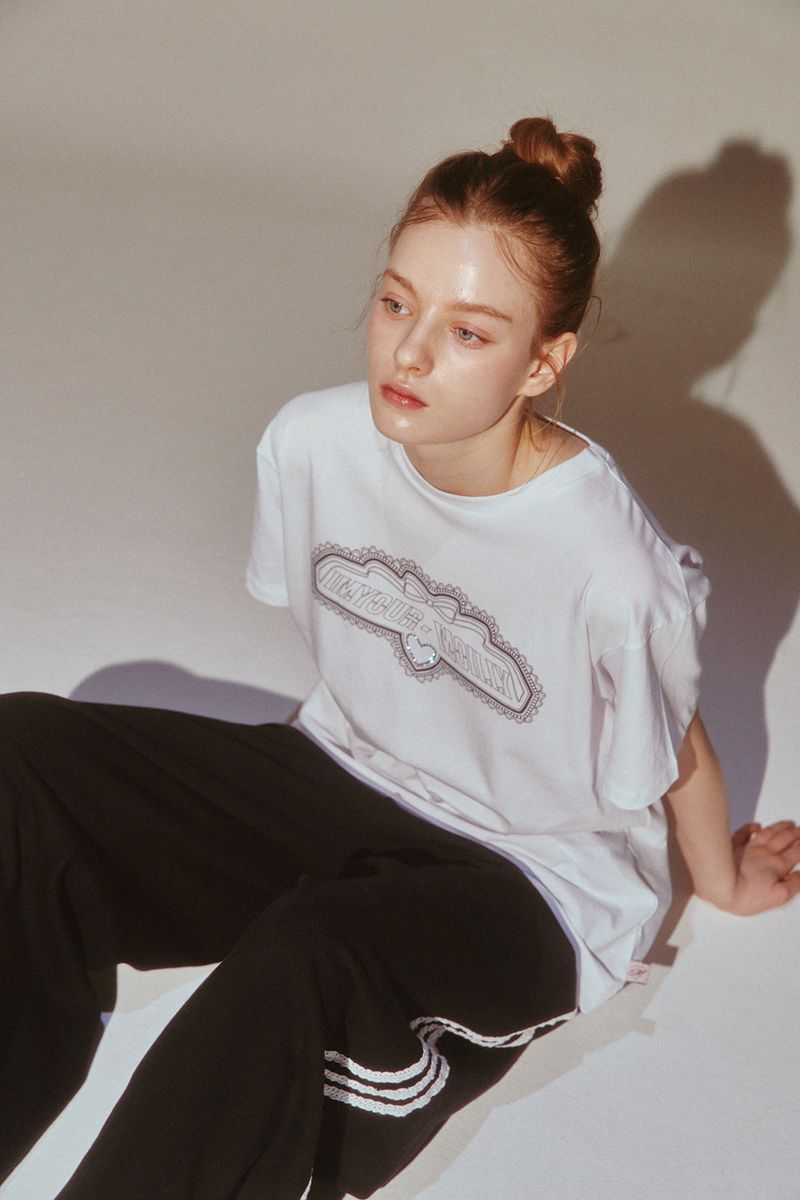 Lace Tape Track Pants Black