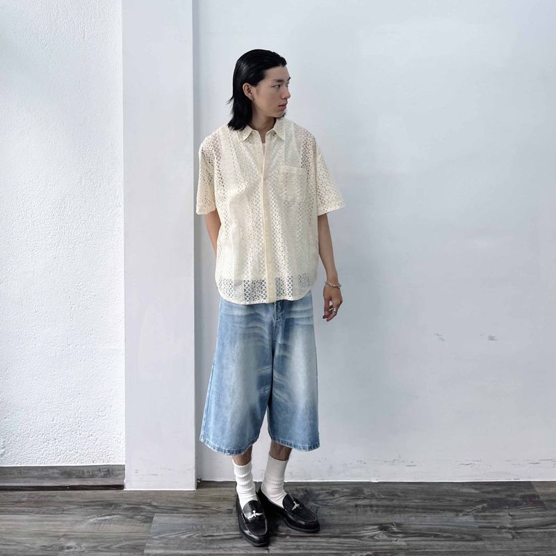 Hollow Knit Striped Shirt