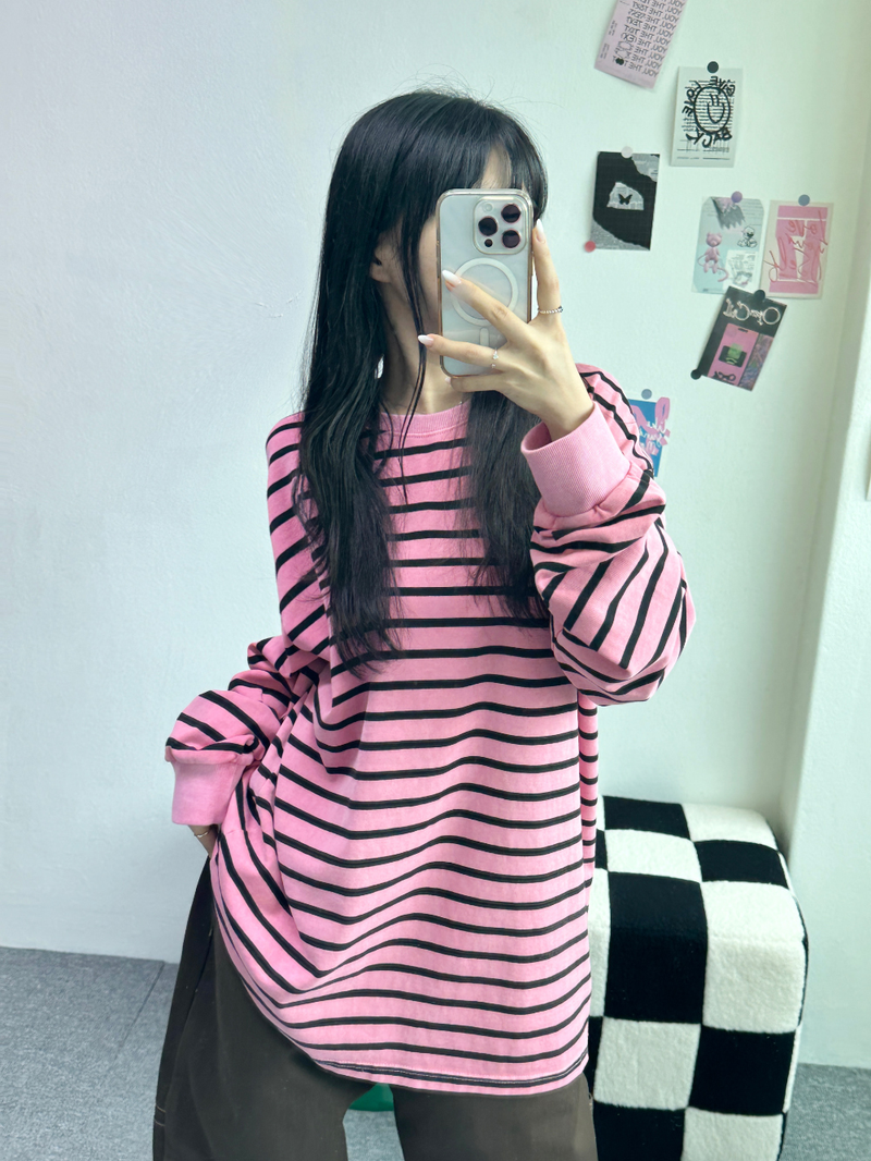 OVERFIT STRIPED ROUND BOX T🩶🖤🩷💙 - 4 COLORS