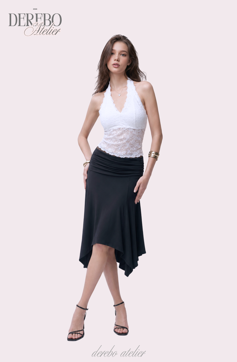 mood fit unbalanced midi long skirt