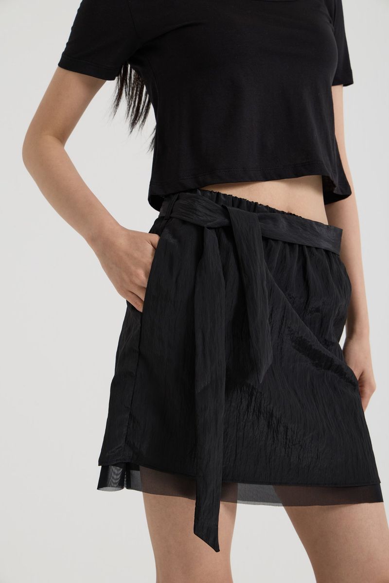 Sheer Layered Mini Skirt, Black