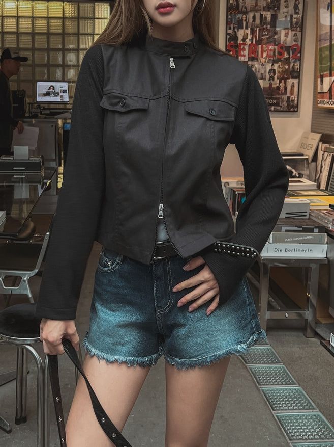 Liberal Crop Two-Way Biker Jacket