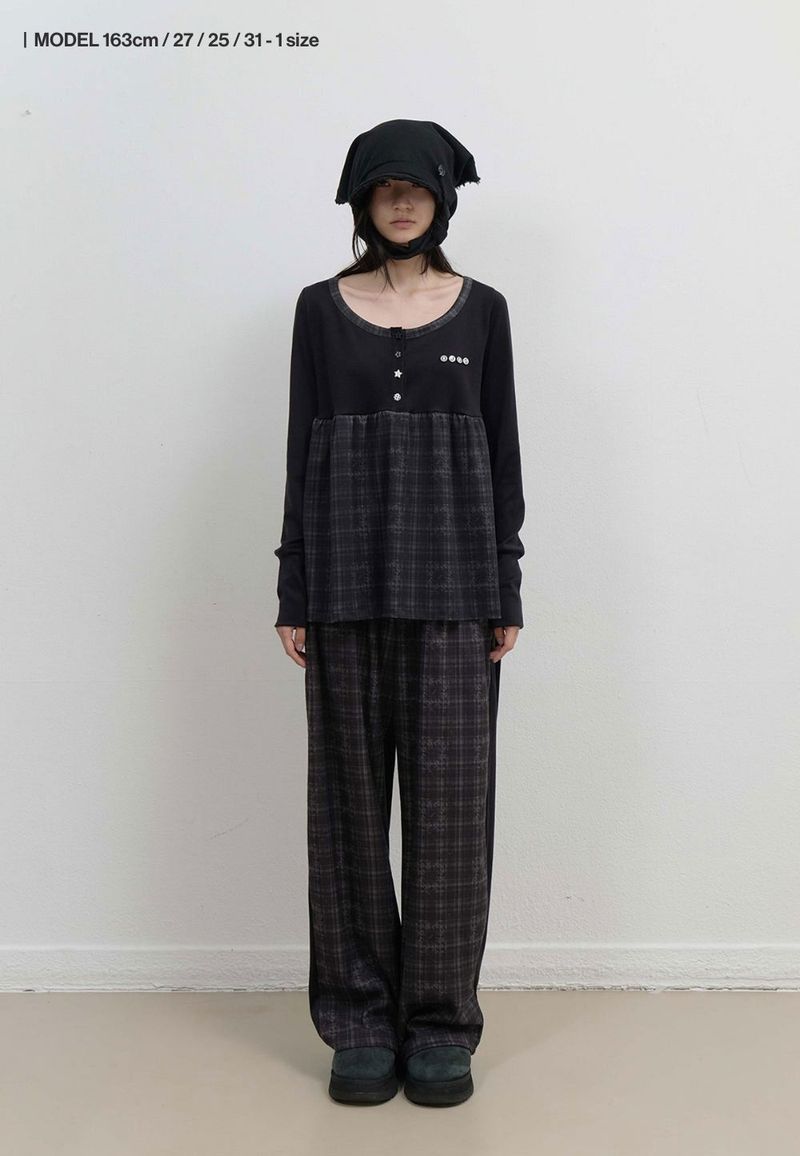 Check Sleep Jersey Pants / Black