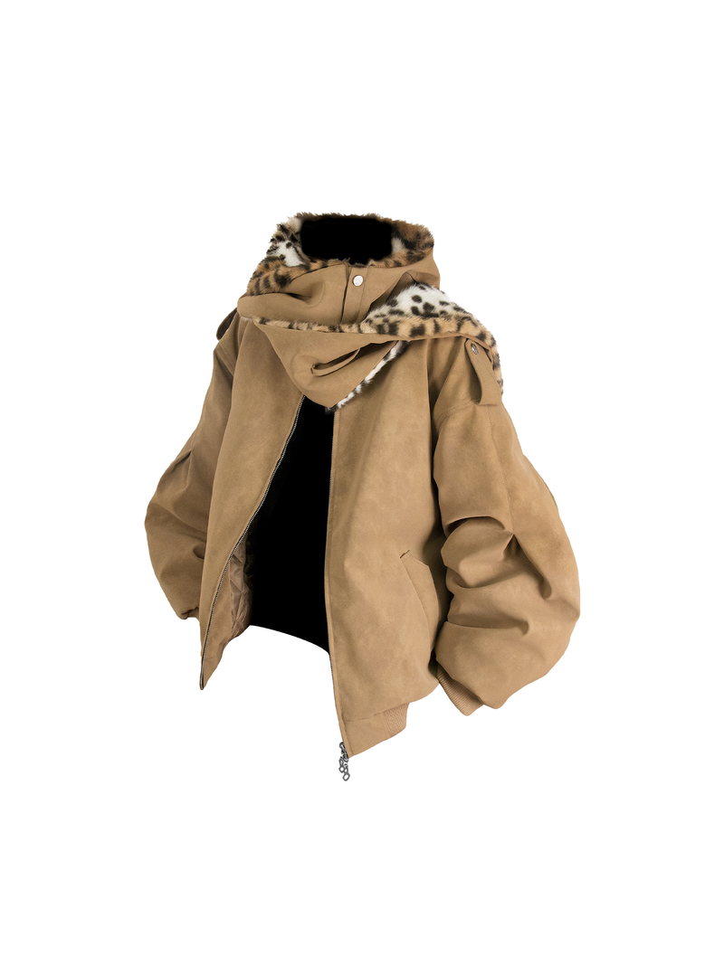 RELABEL（リレーベル）の「RELABEL Interactive (Lunar Eclipse) Detachable Multi-Style Scarf, High-Neck Hooded Collarless Smog-Effect Brushed Leather Cotton Jacket（Jackets/Outerwear）」