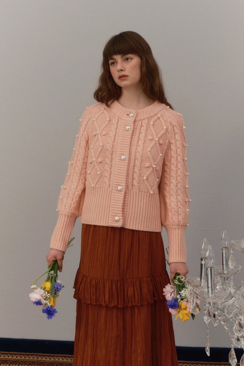 Pearls cable cardigan